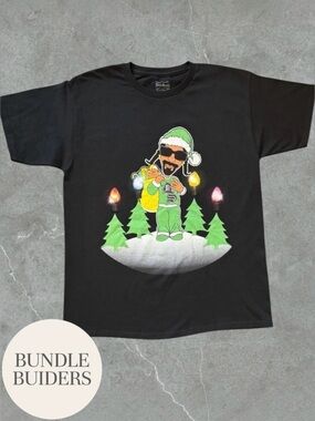 $7 Add-On | Santa Snoop Festive Black Graphic Short Sleeve Tee